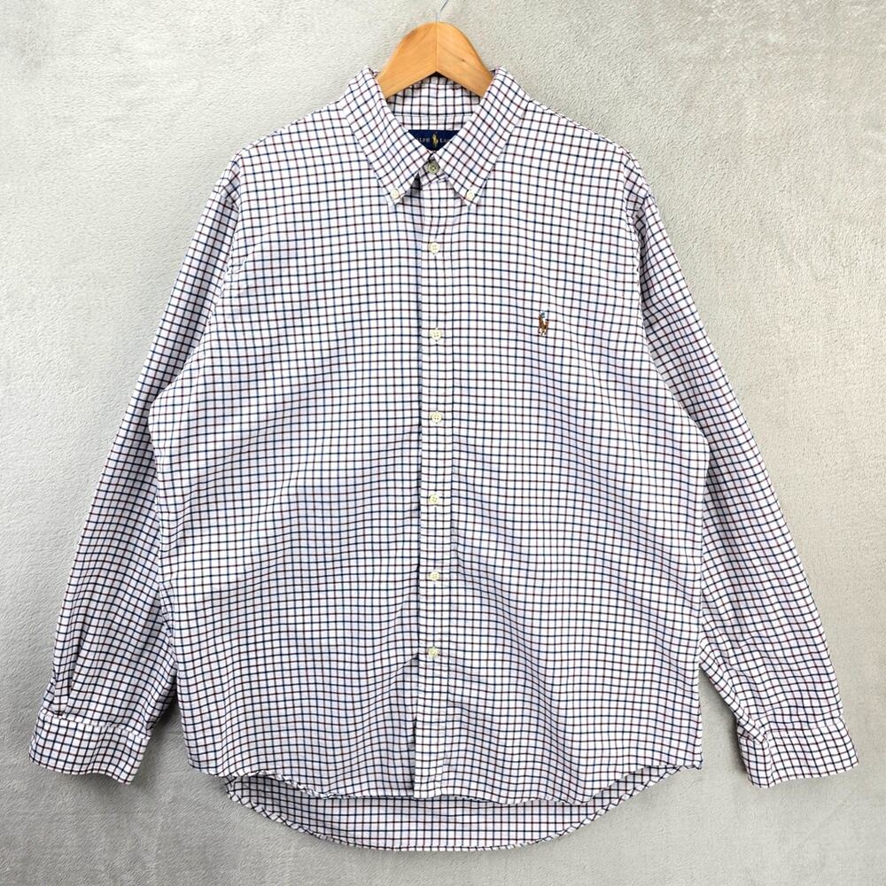 Ralph Lauren Shirt Mens XL White Grid Plaid Classic Fit Button Down Flesh Pony